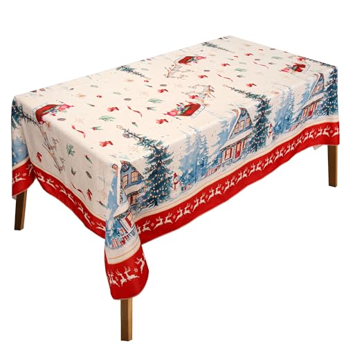 CZL Tischdecke Weihnachten Tischdecke Abwaschbar Weihnachten mit Elch-Motiv Reversible Weihnachts Tischdecke Weihnachtstischdecke Abwaschbar Rote Tischdecke Stoff Christmas Table Cloth-140 x 240CM von CZL