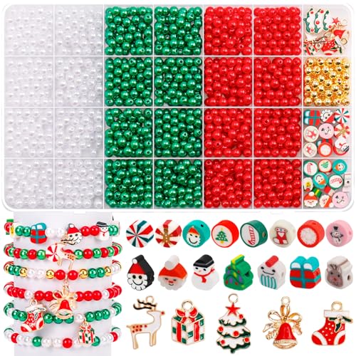 1285 Stück Weihnachtsperlen zur Schmuckherstellung, Weihnachtsperlenperlen, Polymer-Ton, Perlen, Charms, Weihnachten, Freundschaftsarmband, Bastelset für Bastelarbeiten, Halsketten, Ohrringe von CZWZ