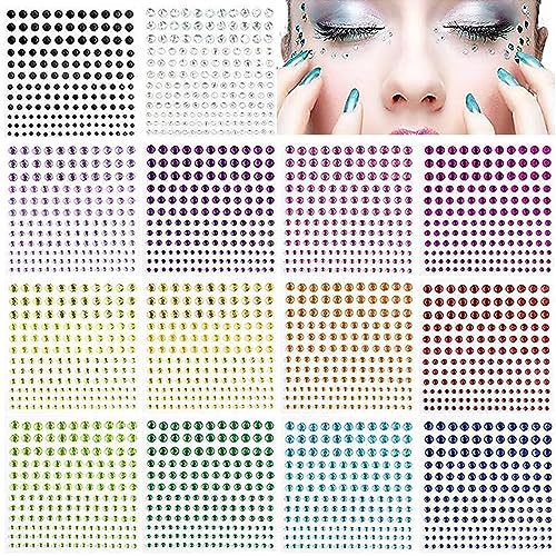 14 Blätter Glitzersteine Selbstklebend Gesicht, 2310 Stück Glitzersteine Gesicht Selbstklebend, Acryl Glitzersteine Selbstklebend, Für Gesichts-Make-Up Fingernagel Dekorationen Und Urlaubszubehör. von CZlinOduMMX