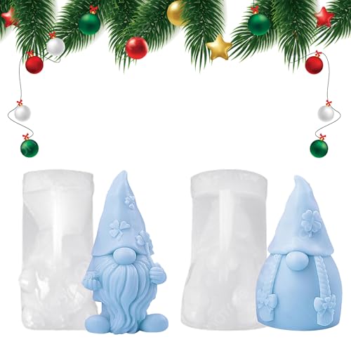 2 Stück Weihnachtsmann Silikonformen Gießformen, 3D Kerzen Weihnachten Silikonform, Weihnachtsmann Silikon Kerzenform, Wichtel Silikonformen für DIY Seife, Wachs, Kerzen, Weihnachtsschmuck Dekoration von CZlinOduMMX