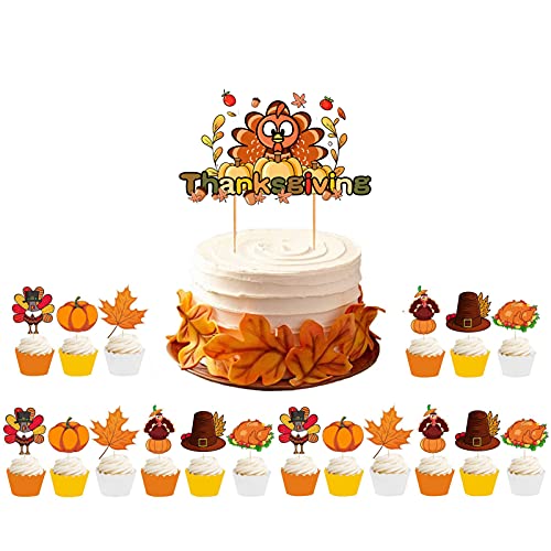 25 Stück Erntedank-Kuchenaufsätze, Herbst-Cupcake-Topper, Truthahn für Ernte-Tag, Herbst-Kuchendekoration von CZolden