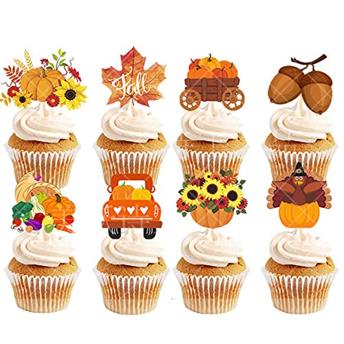 32 Stück Thanksgiving Cupcake Toppers Kürbis Ahorn Topper Herbst Thema Truthahn Kuchen Picks Herbst Kuchen Dekorationen für Thanksgiving Day Cupcake Dekoration von CZolden