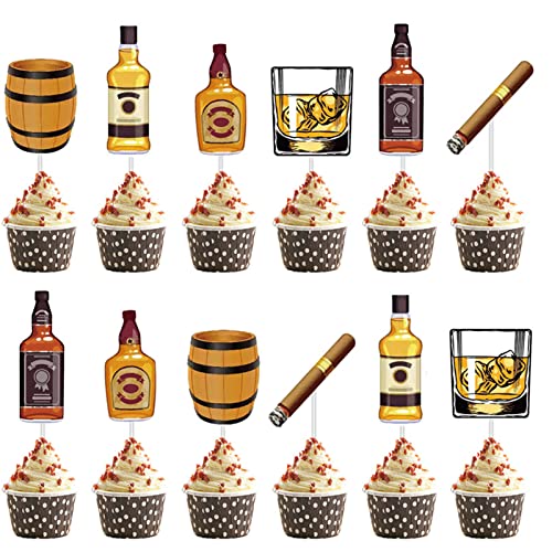 48 Stück Whiskey Cupcake Topper Aged to Perfection Party Supplies for Whiskey Party Man Happy Birthday Party von CZolden