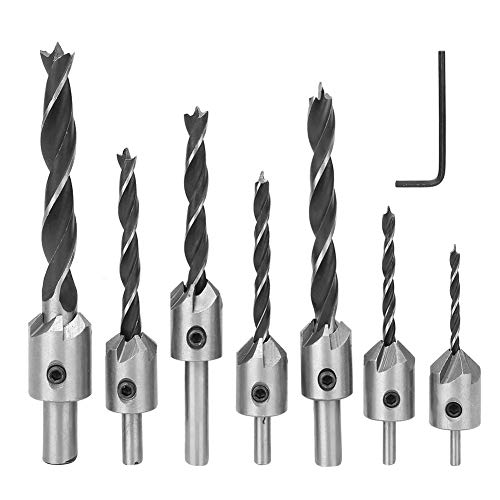 7-teiliger Holzbearbeitungs-Senker, 5-schneidiges Fasenwerkzeug mit 16 X 10 X 3 Sechskantschlüssel von CaCaCook