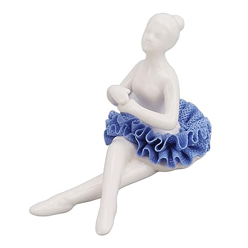 CaCaCook Ballerina-Statue, Schöne, Entspannte Stimmung, Zarte Ballett-Tänzerin-Figur aus Keramik mit Blauem Kleid die Tischdekoration zu Hause von CaCaCook