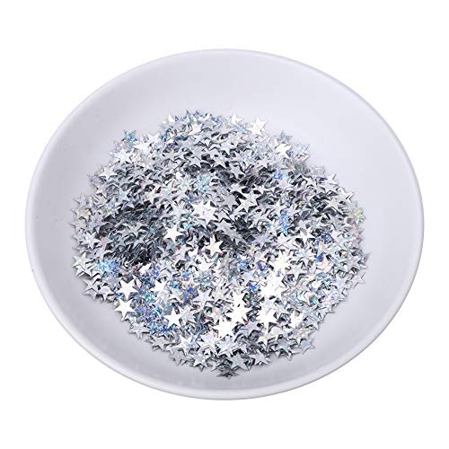 Stern-Konfetti, Metallische Glitzerfolie, Streusel, Konfetti, 4000 Stück, 10 Mm, PVC-Stern-Tisch-Konfetti-Streusel für Weihnachten, Hochzeit, Geburtstag, Party-Dekoration (Silber) von CaCaCook