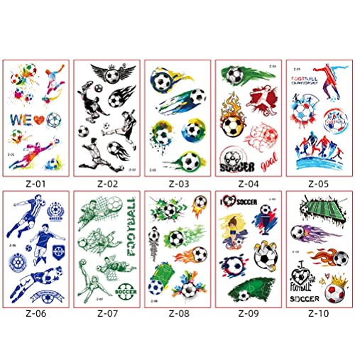 Temporäre Fußball -Tattoos - 10 -teilige Temporary Football Tattoo Kit für Tattoo Aufkleber Fußballparty Geschenke Accessoires Dekorationen von CaCaCook