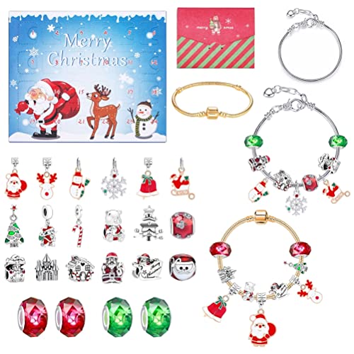 Weihnachts Adventskalender Armbänder 2024 für Mädchen, 24 Tage Weihnachts Countdown Kalender, Schmuckherstellungsset, Geschenke, 22 Charm Perlen (A) von CaCaCook