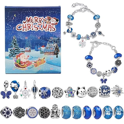 Weihnachts Adventskalender Armbänder 2024 für Mädchen, 24 Tage Weihnachts Countdown Kalender, Schmuckherstellungsset, Geschenke, 22 Charm Perlen (B) von CaCaCook