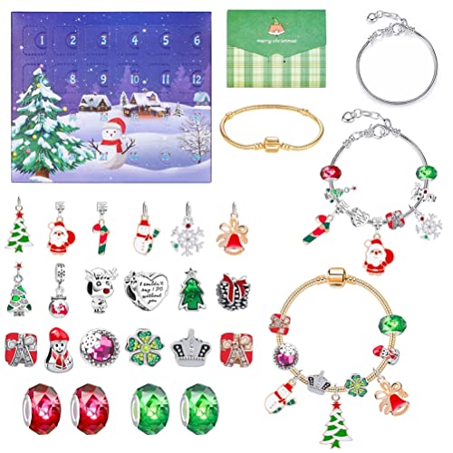 Weihnachts Adventskalender Armbänder 2024 für Mädchen, 24 Tage Weihnachts Countdown Kalender, Schmuckherstellungsset, Geschenke, 22 Charm Perlen (C) von CaCaCook