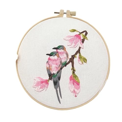 CaFfen Sticken Set Birds Flowers Embroidery Kit for Adults Beginners Stamped Cross Stitch Kits with Birds Pattern Stamped Embroidery Cloth Embroidery Kit(C5,with 20cm Hoop) von CaFfen