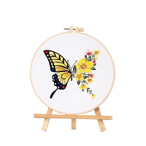 CaFfen Sticken Set Butterfly Flower Embroidery Stitch Practice Kit, Beginners Embroidery Kit Include Embroidery Cloth Threads for Craft Lover Embroidery Kit(C2,with Hoop) von CaFfen