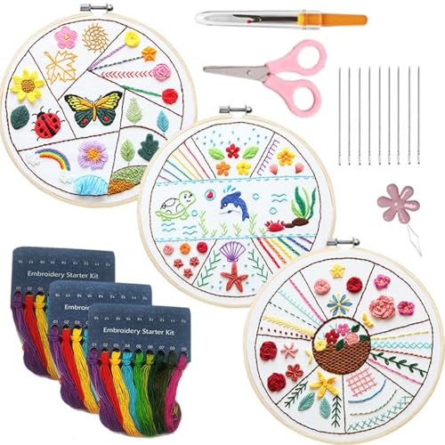 CaFfen Sticken Set DIY Embroidery Stitch Practice Kit Handmade Embroidery Starter for Beginner Hand Stitch Embroidery Skill Techniques Embroidery Kit(B) von CaFfen