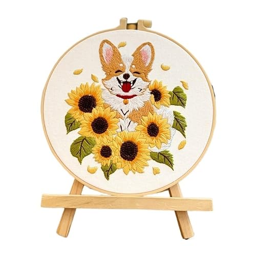 CaFfen Sticken Set Dog Embroidery Kits for Beginners Sunflower Floral Pattern Cross Stitch Kit for Adults DIY Needlepoint Embroidery Instructions Embroidery Kit(C2,Without Hoop) von CaFfen