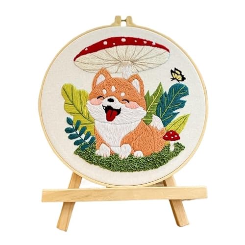 CaFfen Sticken Set Dog Embroidery Kits for Beginners Sunflower Floral Pattern Cross Stitch Kit for Adults DIY Needlepoint Embroidery Instructions Embroidery Kit(C3,with 20cm Hoop) von CaFfen