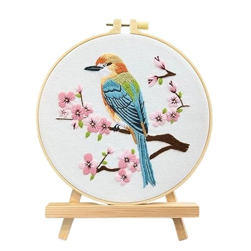 CaFfen Sticken Set Embroidery Kit for Art Craft Handy Sewing Set Hummingbird and Flower Cross Stitch Starter Kits with Patterns and Instructions Embroidery Kit(C11,Without Hoop) von CaFfen