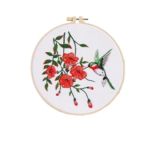 CaFfen Sticken Set Embroidery Kit for Art Craft Handy Sewing Set Hummingbird and Flower Cross Stitch Starter Kits with Patterns and Instructions Embroidery Kit(C2,with 20cm Hoop) von CaFfen