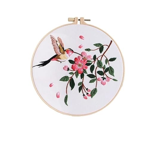 CaFfen Sticken Set Embroidery Kit for Art Craft Handy Sewing Set Hummingbird and Flower Cross Stitch Starter Kits with Patterns and Instructions Embroidery Kit(C4,with 20cm Hoop) von CaFfen