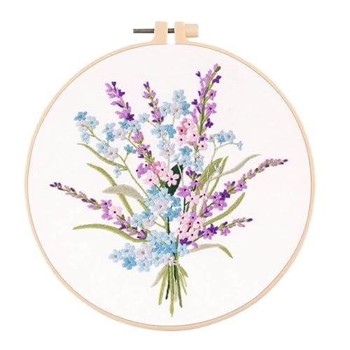 CaFfen Sticken Set Embroidery Kit for Beginners, Fabric Cross Stitch Kits for Adults, DIY Embroidery Starter Kits with Floral Flower Patterns Embroidery Kit(C1,with Hoop) von CaFfen