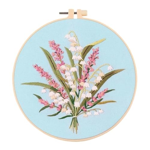 CaFfen Sticken Set Embroidery Kit for Beginners, Fabric Cross Stitch Kits for Adults, DIY Embroidery Starter Kits with Floral Flower Patterns Embroidery Kit(C2,with Hoop) von CaFfen