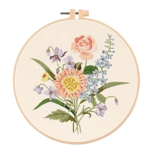 CaFfen Sticken Set Embroidery Kit for Beginners, Fabric Cross Stitch Kits for Adults, DIY Embroidery Starter Kits with Floral Flower Patterns Embroidery Kit(C5,with Hoop) von CaFfen