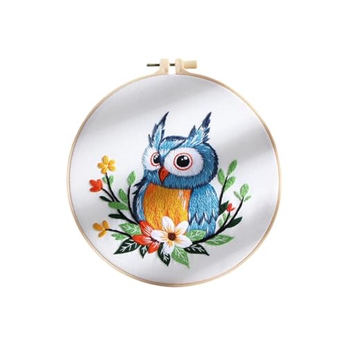 CaFfen Sticken Set Embroidery Kit for Beginners Adult Owl Embroidery Kit for Beginners Include Embroidery Cloth Hoops Threads for Craft Lover Embroidery Kit(01) von CaFfen