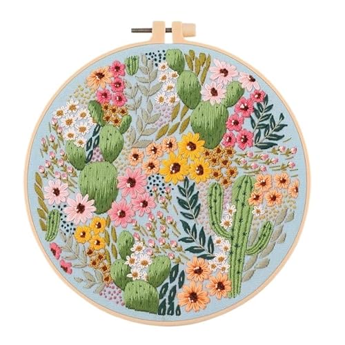 CaFfen Sticken Set Embroidery Kit for Beginners and Embroidery Enthusiasts - Includes Floral Landscape with Thread Needles Embroidery Kit(C3,with Hoop) von CaFfen