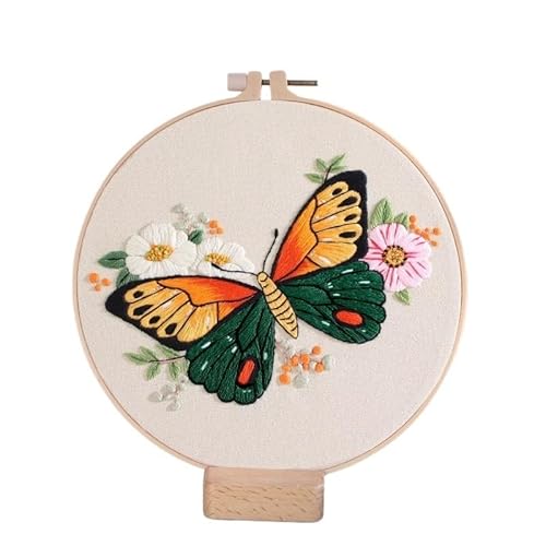 CaFfen Sticken Set Flower Butterfly Series Needlework Embroidery Kit Cross Stitch Materials Package Literary DIY Embroidery Semi-Finished Products Embroidery Kit(Fly2) von CaFfen