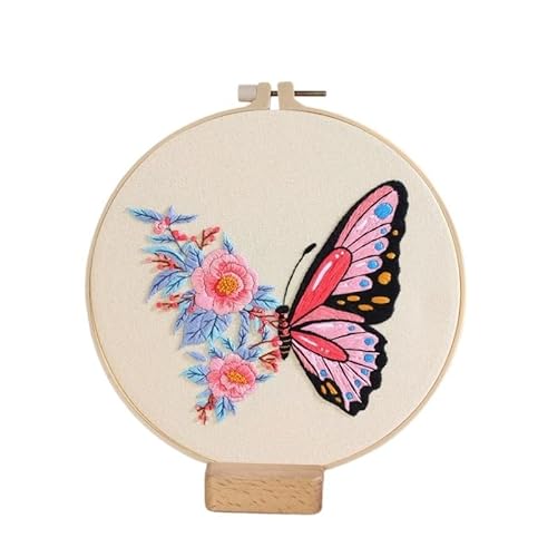 CaFfen Sticken Set Flower Butterfly Series Needlework Embroidery Kit Cross Stitch Materials Package Literary DIY Embroidery Semi-Finished Products Embroidery Kit(Fly3) von CaFfen