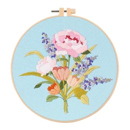 CaFfen Sticken Set Flower Embroidery Starter Kit DIY Cross Stitch Set for Beginner Plant Printed Sewing Art Craft Painting Home Decor Needle Art Embroidery Kit(B 20x20cm,No Hoop) von CaFfen