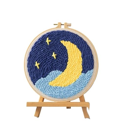 CaFfen Sticken Set Moon Night Punch Needle Embroidery Kit for Beginners Soft Yarn Starry Sky Needlework Wall Painting Home Decor Embroidery Kit(10,Gift Package) von CaFfen