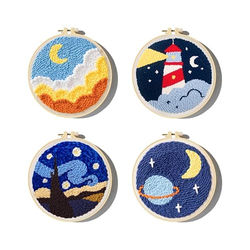 CaFfen Sticken Set Moon Night Punch Needle Embroidery Kit for Beginners Soft Yarn Starry Sky Needlework Wall Painting Home Decor Embroidery Kit(12,Gift Package) von CaFfen