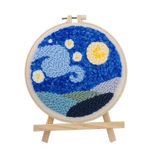 CaFfen Sticken Set Moon Night Punch Needle Embroidery Kit for Beginners Soft Yarn Starry Sky Needlework Wall Painting Home Decor Embroidery Kit(6,Gift Package) von CaFfen