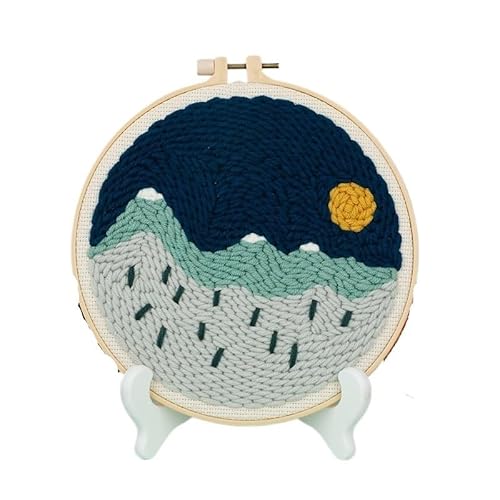 CaFfen Sticken Set Moon Night Punch Needle Embroidery Kit for Beginners Soft Yarn Starry Sky Needlework Wall Painting Home Decor Embroidery Kit(8,Gift Package) von CaFfen