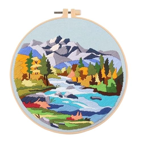 CaFfen Sticken Set Mountain Embroidery Kit for Beginners Adults, Hand Cross Stitch Kit with Printed Patterns Embroidery NeedlesThread Embroidery Kit(C1,Without Hoop) von CaFfen