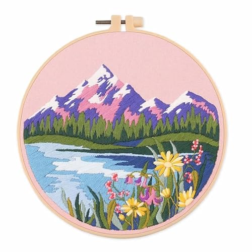 CaFfen Sticken Set Mountain Embroidery Kit for Beginners Adults, Hand Cross Stitch Kit with Printed Patterns Embroidery NeedlesThread Embroidery Kit(C3,with Hoop) von CaFfen