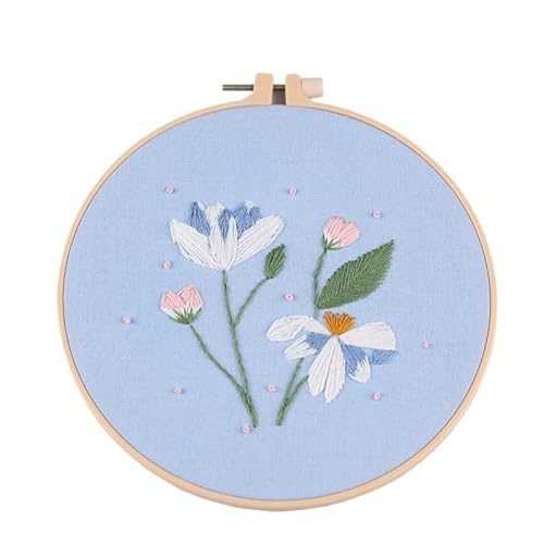 Sticken Set 3D Handmade Flowers Embroidery Kit for Beginners Adults Home Wall Decor Hanging Pictures Painting Plant Needlework DIY Craft Set Embroidery Kit(E with Hoop) von CaFfen