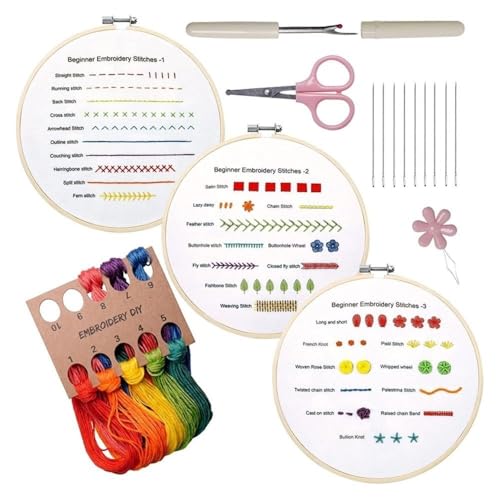 Sticken Set Beginner Embroidery Stitch Practice Kit Cross Stitch Flowers Needle Crafts Embroidery Hoop DIY Handwork Needlework Home Decor Embroidery Kit(A) von CaFfen