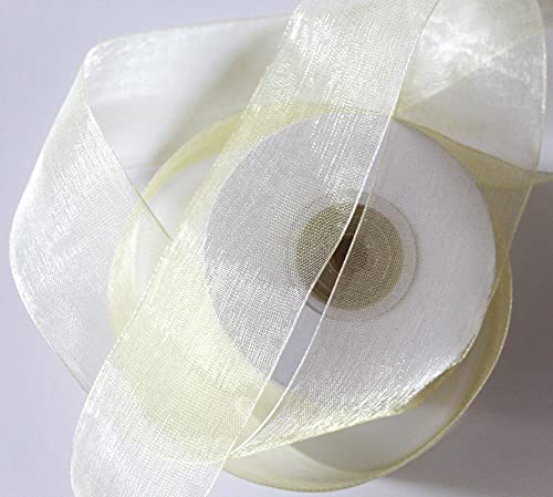 CaPiSo® 25m Organza -Schleifenband in 4 cm Breite 40mm mit Webkante Geschenkband Organzaband Dekorationsband Dekoband Hochzeit Creme von CaPiSo