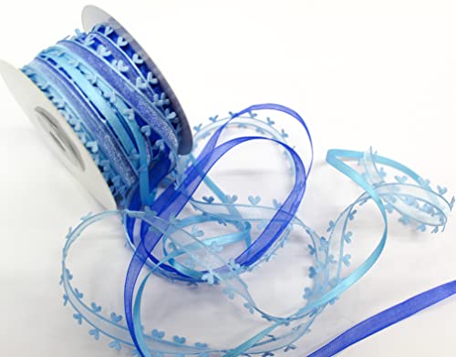 CaPiSo 10m Trendyband 3 Bänder in Kombination mit Herz 15mm Organza Satinband Geschenkband Herzband Schleifenband Dekoration (Blau-Dunkelblau 0,99€/m) von CaPiSo