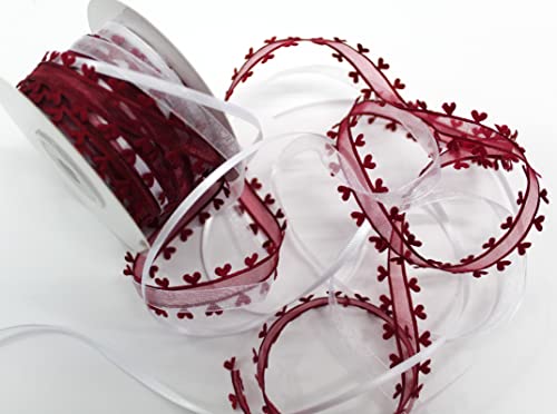 CaPiSo 10m Trendyband 3 Bänder in Kombination mit Herz 15mm Organza Satinband Geschenkband Herzband Schleifenband Dekoration (Bordeaux-Weiss (1,19€/m) von CaPiSo