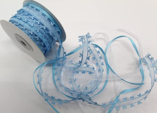 CaPiSo 10m Trendyband 3 Bänder in Kombination mit Herz 15mm Organza Satinband Geschenkband Herzband Schleifenband Dekoration (Hellblau-Weiss) von CaPiSo