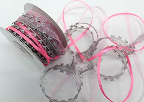 CaPiSo 10m Trendyband 3 Bänder in Kombination mit Herz 15mm Organza Satinband Geschenkband Herzband Schleifenband Dekoration (Silber-Rosa) von CaPiSo