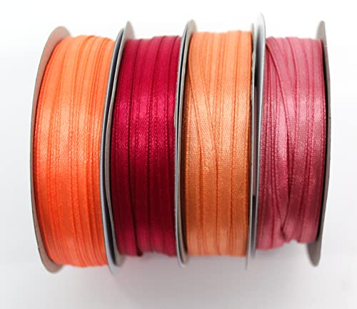 CaPiSo 200m Satinband 3mm Schleifenband,Geschenkband,Dekoband,Satin Hochzeit,Weihnachten (4x50m Orange+Fuchsia+Apricot+Rosa) von CaPiSo