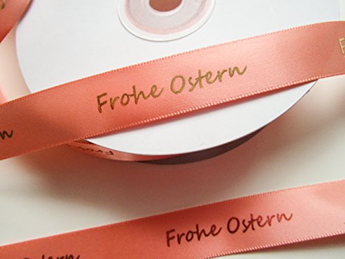 CaPiSo 25m Doppelseitig Satin Schleifenband 15mm Osterband Osterdeko Geschenkband Satinband mit Aufschrift Frohe Ostern (Apricot) von CaPiSo