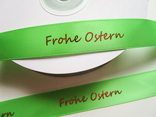 CaPiSo 25m Doppelseitig Satin Schleifenband 15mm Osterband Osterdeko Geschenkband Satinband mit Aufschrift Frohe Ostern (Maigrün) von CaPiSo