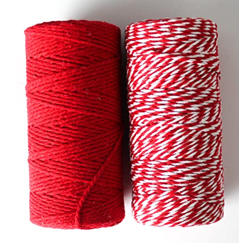 CaPiSo 2x100m Kordel 2mm Bäckerschnur Baumwollkordel Küchengarn Bäckerkordel zum Backkordel Dekoration Weihnachten Rot+Rot-Weiss (Mix 19) von CaPiSo