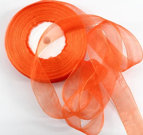 CaPiSo 45m Organza 25mm Breite 2,5cm Organzaband Schleifenband Geschenkband Dekoband Dekoration Deko Hochzeit Weihnachten (Orange, 45m) von CaPiSo