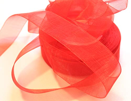 CaPiSo 45m Organza 25mm Breite 2,5cm Organzaband Schleifenband Geschenkband Dekoband Dekoration Deko Hochzeit Weihnachten (Rot, 45m) von CaPiSo