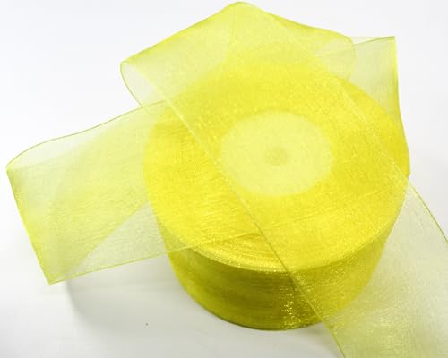 CaPiSo 45m Organza 50mm Breite 5cm Organzaband Schleifenband Geschenkband Organza (Gelb, 45m) von CaPiSo